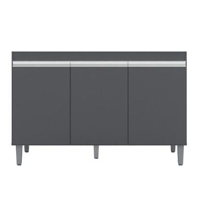 Balcão Gabinete Para Pia 120cm 3 Portas Sem Tampo Manu Cinza - Ajl Móveis