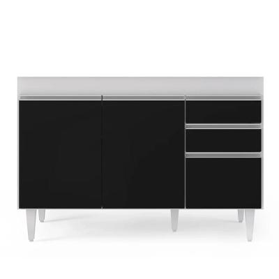 Balcão Gabinete 120cm 3 Portas 2 Gavetas Michigan Branco/preto - Lumil