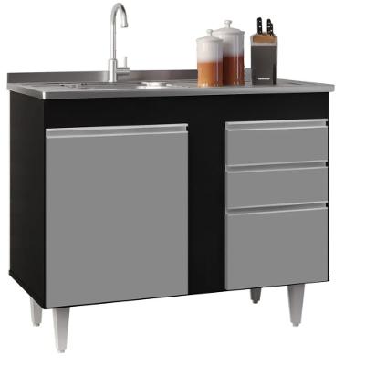 Balcão Gabinete 100cm Sem Tampo 2 Portas 2 Gavetas Luziania Preto/cinza - Lumil Móveis