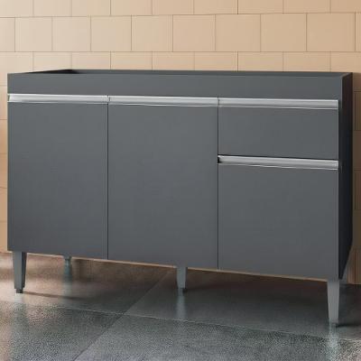 Balcão Gabinete Para Pia Sem Tampo 120cm 3 Portas E 1 Gaveta Tatiane Cinza - Ajl Móveis
