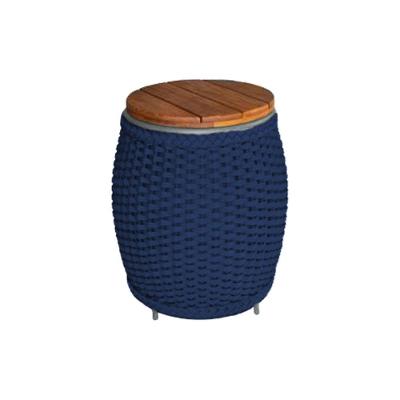 Puff Mesa Garden Em Corda Náutica Base Em Alumínio Cinza E Tampo Em Madeira Azul Marinho