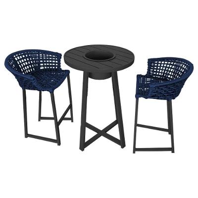 Conjunto Bistrô Champanheira Tampo Ripado E 2 Banquetas Reis Corda Náutica Azul Marinho