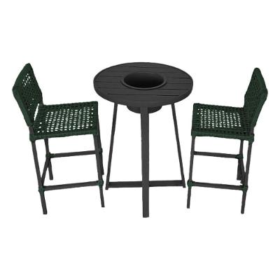 Conjunto Bistrô Champanheira Tampo Ripado E 2 Banquetas França Corda Náutica Verde Musgo