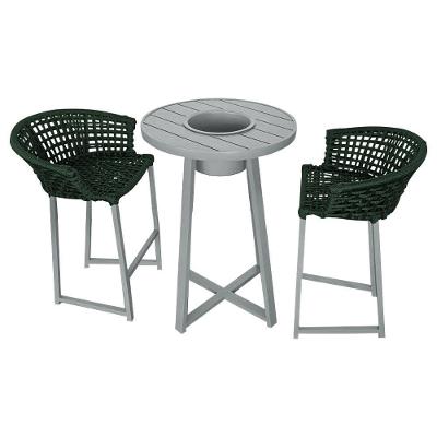 Conjunto Bistrô Champanheira Cinza Tampo Ripado E 2 Banquetas Reis Corda Náutica Verde Musgo