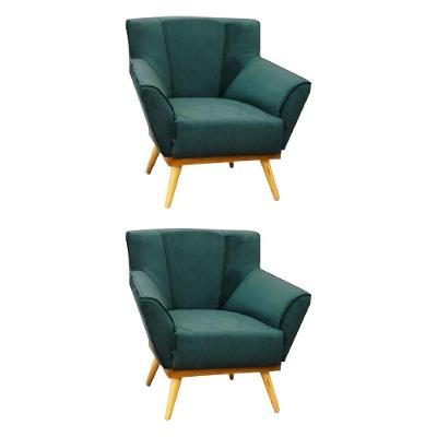 Kit 2 Poltronas Decorativas Berlim Base Em Madeira Maciça Tecido Veludo Verde