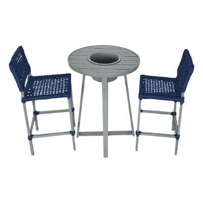 Conjunto Bistrô Champanheira Cinza Tampo Ripado E 2 Banquetas França Corda Náutica Azul Marinho