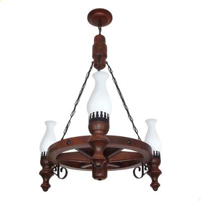 Lustre Muller Roda Carroça 3 Lâmpadas Envelhecido 903e