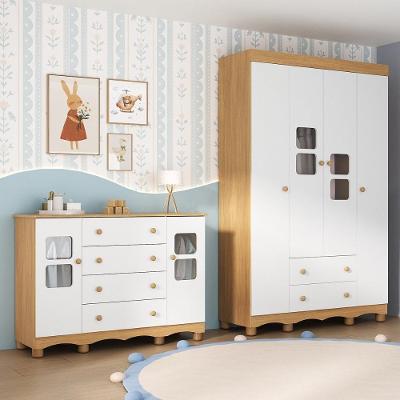 Quarto De Bebê Completo Com Guarda-roupas 4 Portas E Cômoda Luna Multimóveis Mp4797 Madeirado/branco
