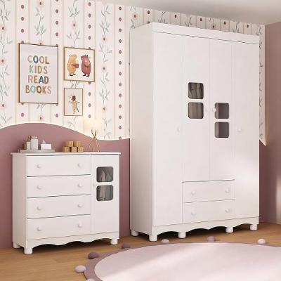 Quarto De Bebê Completo Com Guarda-roupas 4 Portas E Cômoda Luna Multimóveis Mp4794 Branco
