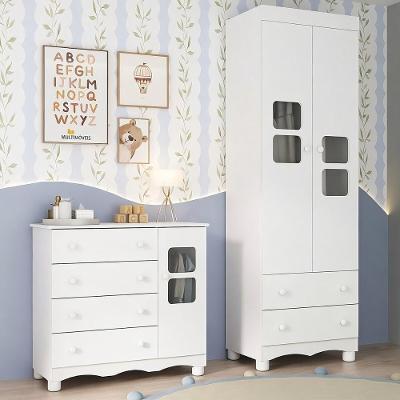 Quarto De Bebê Completo Com Guarda-roupas 2 Portas E Cômoda Luna Multimóveis Mp4796 Branco