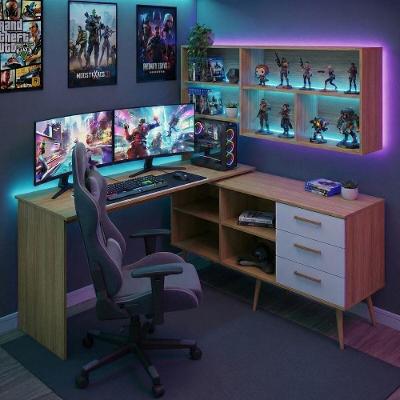 Mesa Gamer Em L Para Computador Com 3 Gavetas Nexus Multimóveis Mp6048 Madeirado/branco Madeirado/branco