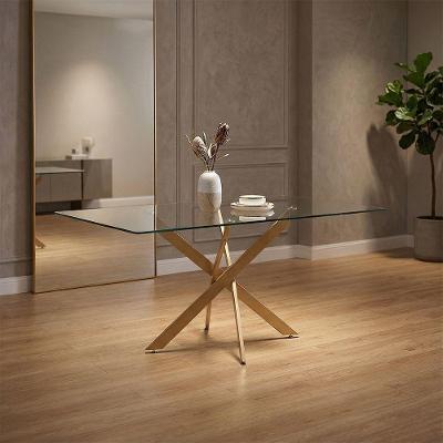 Mesa De Jantar Lara Base Aço Carbono Tampo 160cm Vidro 10mm Design Moderno Sala De Jantar - Bronze