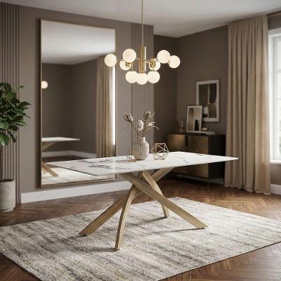 Mesa De Jantar Lara Base Aço Carbono Tampo 180cm Cerâmica Design Moderno Para Sala De Jantar Bronze