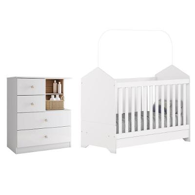 Jogo De Quarto Infantil Vanila Com Berço E Cômoda Branco/jequitibá - Móveis Henn Branco/jequitibá