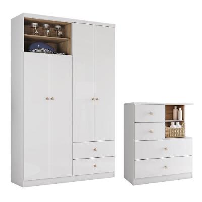 Jogo De Quarto Vanila Com Guarda Roupa E Cômoda Branco/jequitibá - Móveis Henn Branco/jequitibá