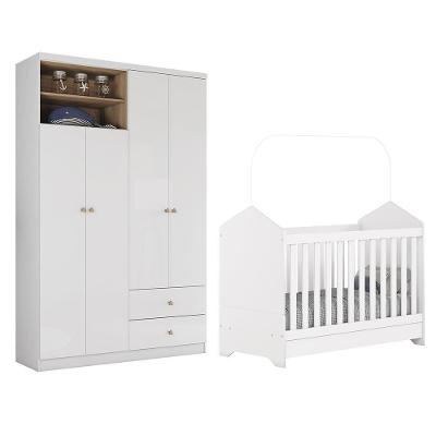 Jogo De Quarto Vanila Com Guarda Roupa E Berço Branco/jequitibá - Móveis Henn Branco/jequitibá