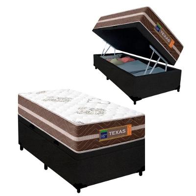 Cama Box Baú Solteiro Suede + Colchão Molas Ensacadas Texas Prime Colchões 88cm Preto