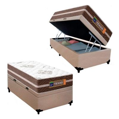 Cama Box Baú Solteiro Suede + Colchão Molas Ensacadas Texas Prime Colchões 88cm - Suporta Até 120 Kg Por Pessoa Bege