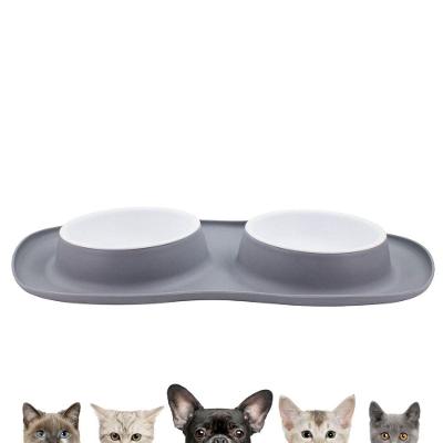 Comedor Pote Para Ração Agua Tigela Duplo Cachorro Gato Silicone Cinza
