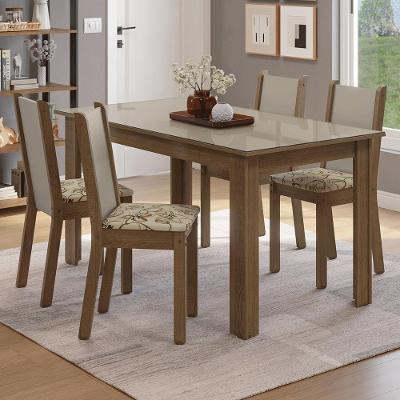 Conjunto Sala De Jantar Magnólia Mesa Tampo De Vidro 4 Cadeiras Rustic/crema/lírio Bege Madesa Rustic/crema/lírio Bege