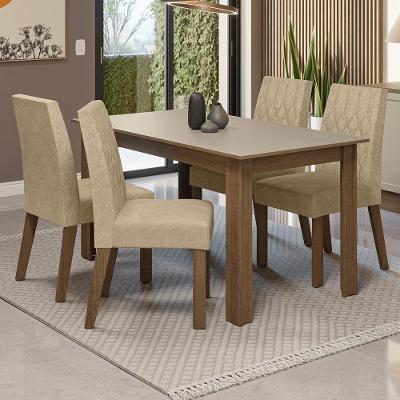 Conjunto Sala De Jantar Lótus Mesa Tampo De Madeira 4 Cadeiras Rustic/crema/suede Imperial Madesa Rustic/crema/imperial