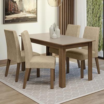 Conjunto Sala De Jantar Lumina Mesa Tampo De Madeira 4 Cadeiras Rustic/crema/suede Imperial Madesa Rustic/crema/imperial