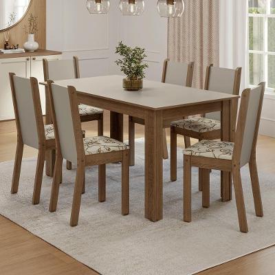 Conjunto Sala De Jantar Lucena Mesa Tampo De Madeira 6 Cadeiras Rustic/crema/lírio Bege Madesa Rustic/crema/lírio Bege