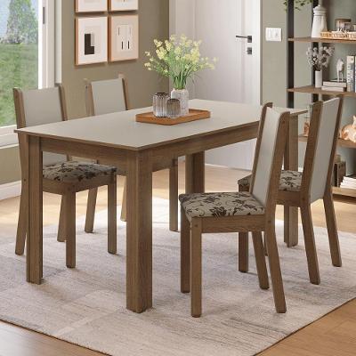 Conjunto Sala De Jantar Alva Mesa Tampo De Madeira 4 Cadeiras Rustic/crema/bege Marrom Madesa Rustic/crema/bege Marrom