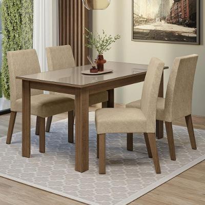 Conjunto Sala De Jantar Ravena Mesa Tampo De Vidro 4 Cadeiras Rustic/crema/suede Imperial Madesa Rustic/crema/imperial