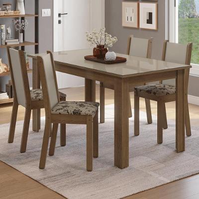 Conjunto Sala De Jantar Magnólia Mesa Tampo De Vidro 4 Cadeiras Rustic/crema/bege Marrom Madesa Rustic/crema/bege Marrom