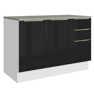 Balcão De Cozinha 120 Cm 2 Portas 3 Gavetas Branco/preto Lux Madesa Branco/preto