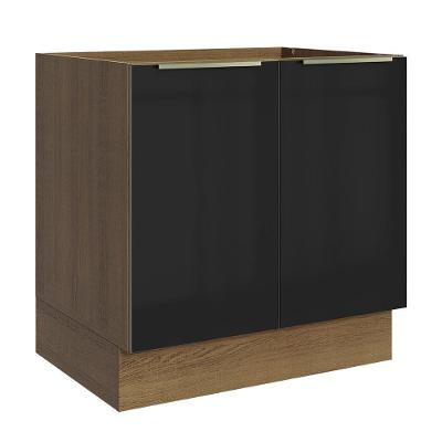 Balcão De Cozinha 80 Cm 2 Portas (sem Tampo) Rustic/preto Lux Madesa Rustic/preto