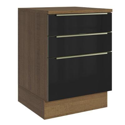 Balcão De Cozinha 60 Cm 3 Gavetas Rustic/preto Lux Madesa Rustic/preto
