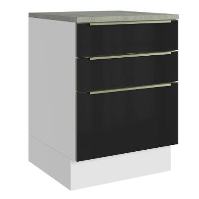 Balcão De Cozinha 60 Cm 3 Gavetas Branco/preto Lux Madesa Branco/preto