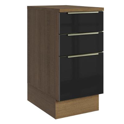 Balcão De Cozinha 40 Cm 3 Gavetas Rustic/preto Lux Madesa Rustic/preto