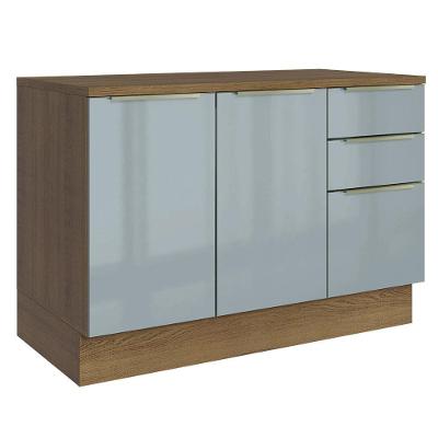 Balcão De Cozinha 120 Cm 2 Portas 3 Gavetas Rustic/cinza Lux Madesa Rustic/cinza