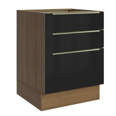 Balcão De Cozinha 60 Cm 3 Gavetas (sem Tampo) Rustic/preto Lux Madesa Rustic/preto