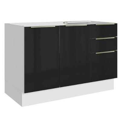 Balcão Gabinete De Pia 120 Cm 2 Portas 3 Gavetas (sem Tampo) Branco/preto Lux Madesa Branco/preto