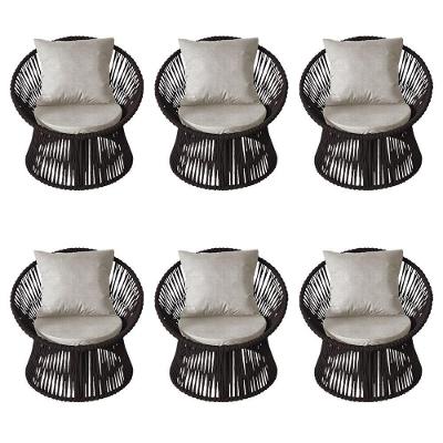 Kit 6 Poltronas Estofada Sol Com Almofada Em Corda Náutica E Base Em Alumínio Cinza-marrom