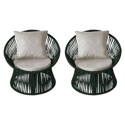 Kit 2 Poltronas Estofada Sol Com Almofada Em Corda Náutica E Base Em Alumínio Cinza-verde Musgo