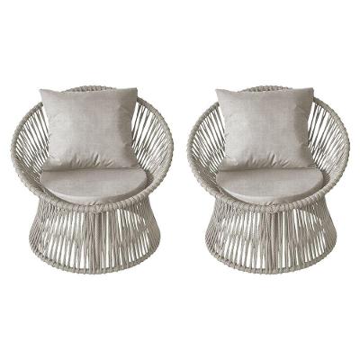 Kit 2 Poltronas Estofada Sol Com Almofada Em Corda Náutica E Base Em Alumínio Cinza-areia