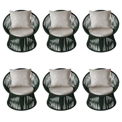 Kit 6 Poltronas Estofada Sol Com Almofada Em Corda Náutica E Base Em Alumínio Cinza-verde Musgo