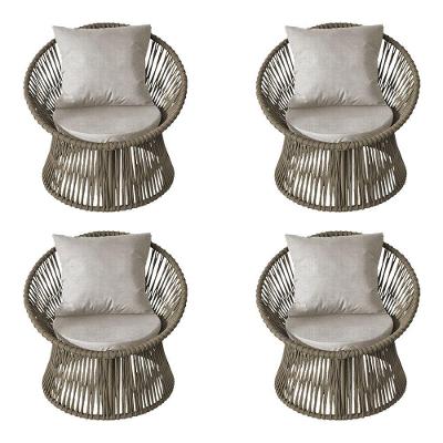 Kit 4 Poltronas Estofada Sol Com Almofada Em Corda Náutica E Base Em Alumínio Cinza-rami