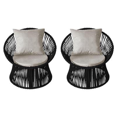 Kit 2 Poltronas Estofada Sol Com Almofada Em Corda Náutica E Base Em Alumínio Cinza-preta