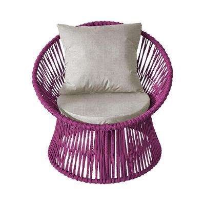 Poltrona Decorativa Estofada Sol Com Almofada Em Corda Náutica E Base Em Alumínio Preta-rosa