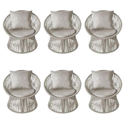 Kit 6 Poltronas Estofada Sol Com Almofada Em Corda Náutica E Base Em Alumínio Preta-areia