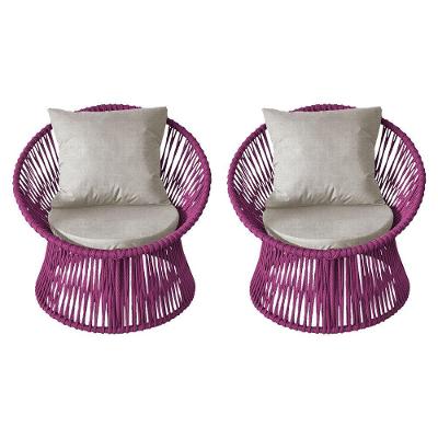 Kit 2 Poltronas Estofada Sol Com Almofada Em Corda Náutica E Base Em Alumínio Cinza-rosa