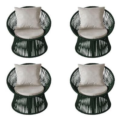 Kit 4 Poltronas Estofada Sol Com Almofada Em Corda Náutica E Base Alumínio Preta-verde Musgo