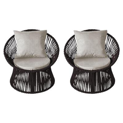 Kit 2 Poltronas Estofada Sol Com Almofada Em Corda Náutica E Base Em Alumínio Cinza-marrom