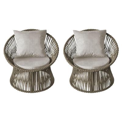 Kit 2 Poltronas Estofada Sol Com Almofada Em Corda Náutica E Base Em Alumínio Cinza-rami